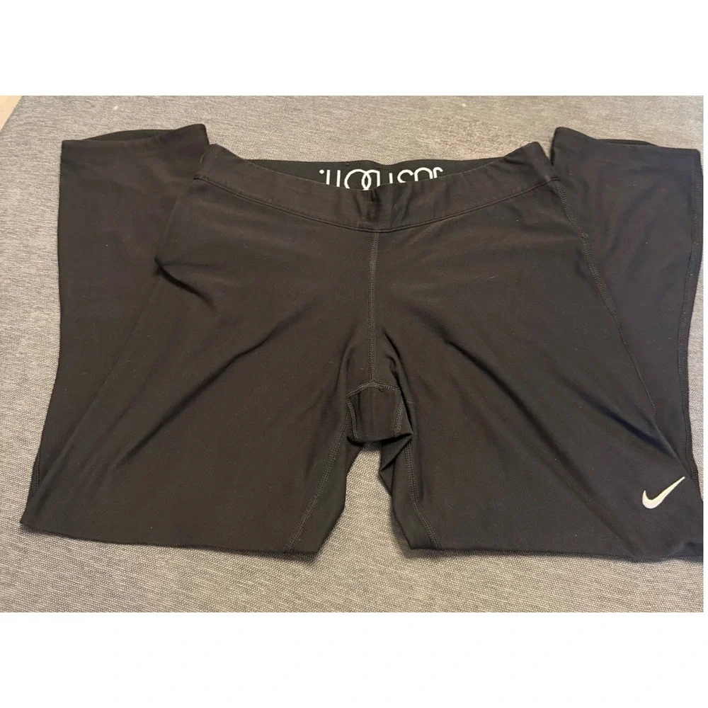 Nike Womens Dri-FIT Leggings Black‎ Just Do It Waistband Zipper Pocket Size M